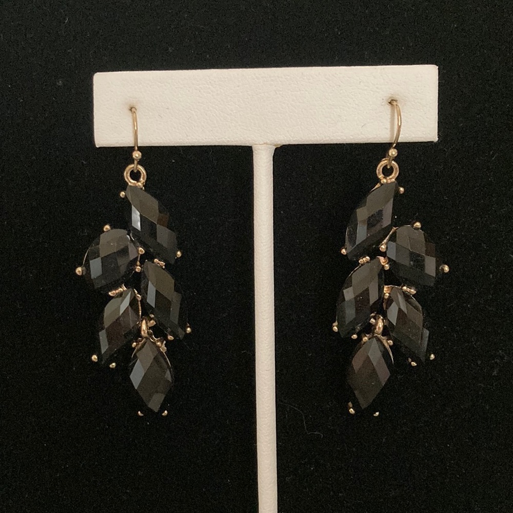 Black Stone set in Gold Dangling Earrings